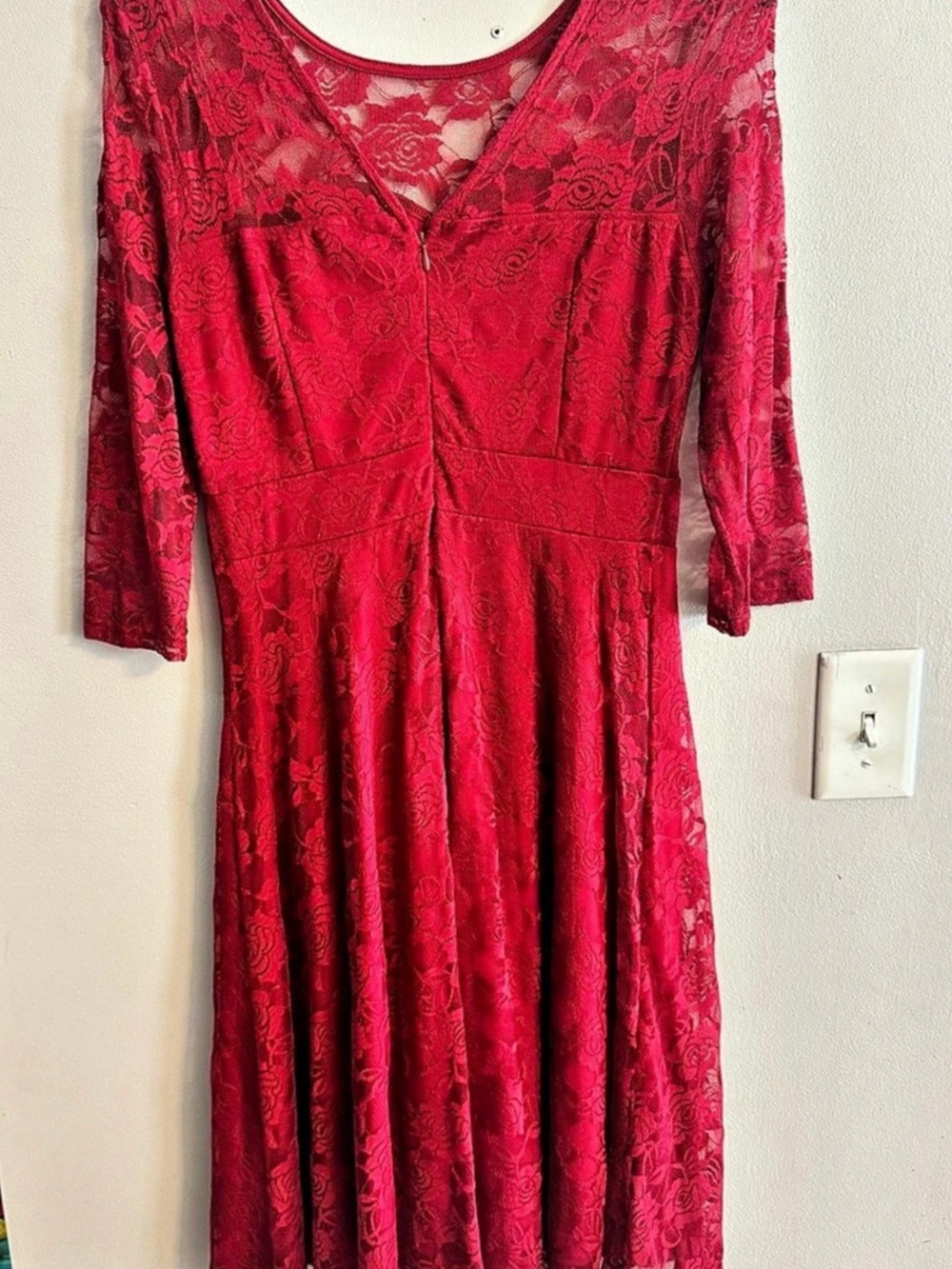 Floral Lace Midi Dress in Red Like New